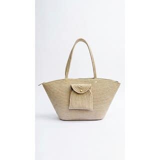 Women Beach Tote Bag Boho Style Handmade Jute Bag with Zip Closure Large Capacity Summer Handbag Basket Bucket