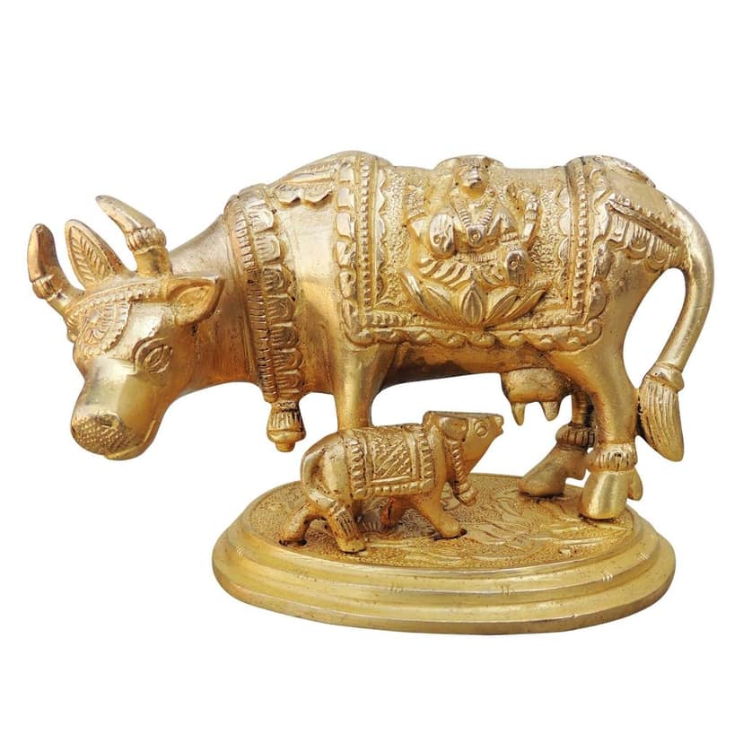 Brass Cow with Base Statue - Stable Home Decor Piece, Height : 3 Inch (BSMAS889 A) view 2