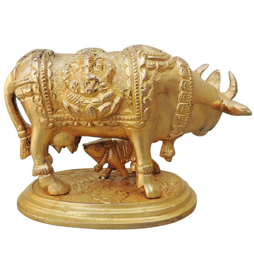 Brass Cow with Base Statue - Stable Home Decor Piece, Height : 3 Inch (BSMAS889 A) view 3