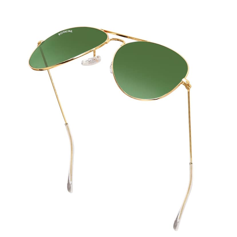 Royaltail Green Classic Glass and Gold Frame Aviator Sunglasses For Men and Women view 2