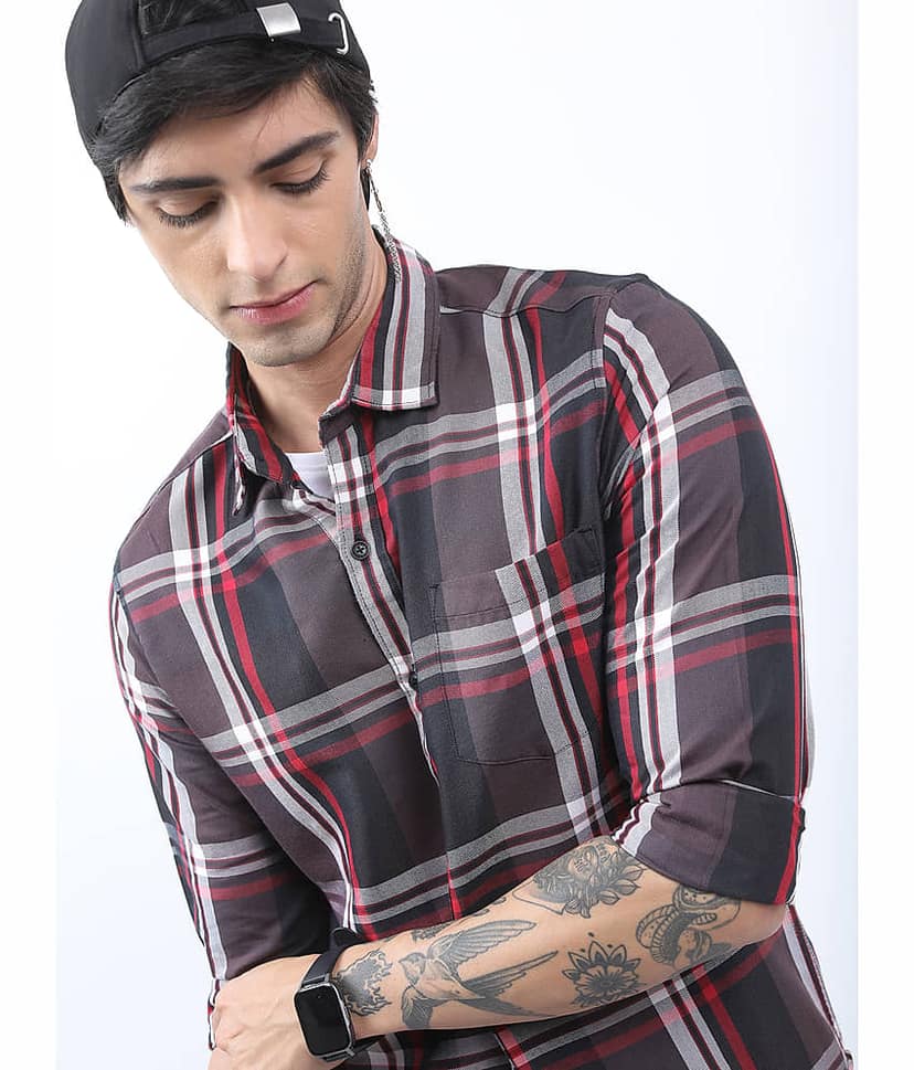 Ketch Cotton Blend Regular Fit Checks Full Sleeves Men's Casual Shirt - Brown ( Pack of 1 ) view 5
