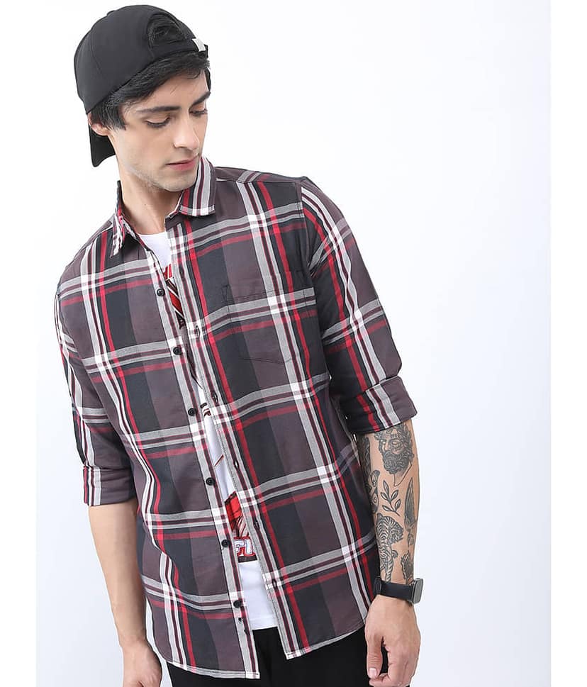Ketch Cotton Blend Regular Fit Checks Full Sleeves Men's Casual Shirt - Brown ( Pack of 1 ) view 6