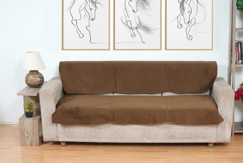 Fabricasa Modern Quilted Reversible Velvet Sofa Cover- Brown 3 Seater view 2