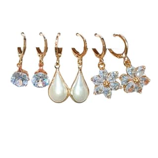 Jewelryklub Combo Of 3 Pairs Rose Gold Plated Zircon Studded AD Earrings For Girls Women Design 9
