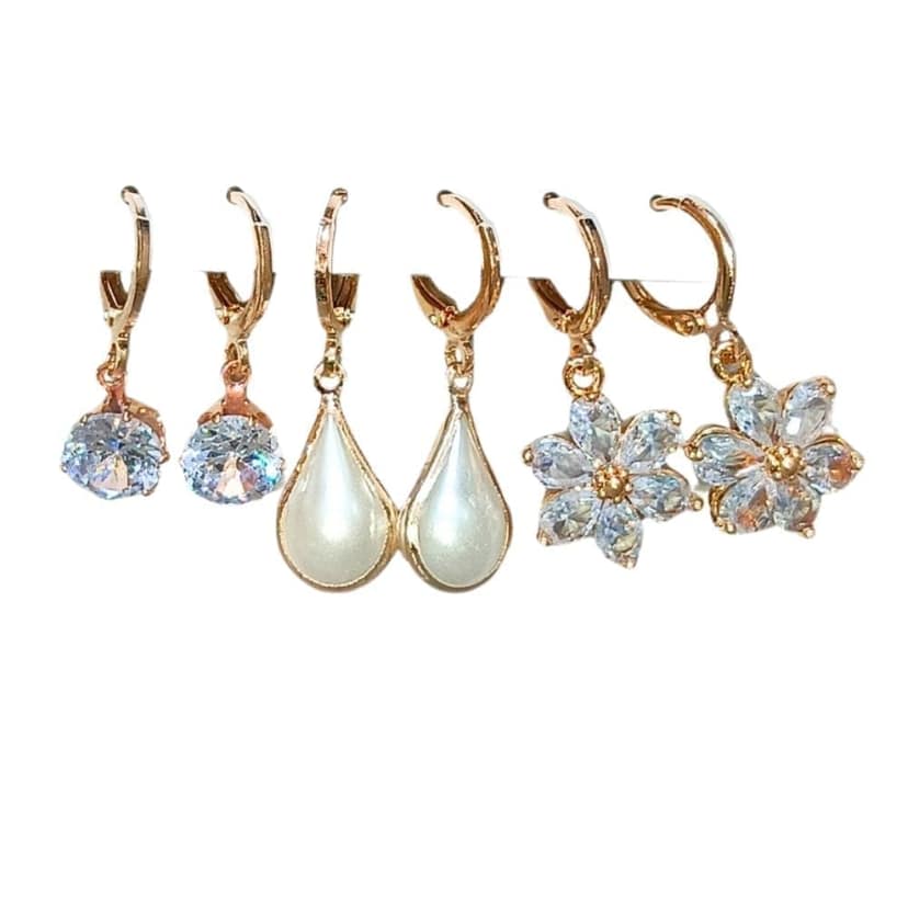 Jewelryklub Combo Of 3 Pairs Rose Gold Plated Zircon Studded AD Earrings For Girls Women Design 9