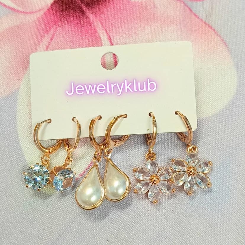 Jewelryklub Combo Of 3 Pairs Rose Gold Plated Zircon Studded AD Earrings For Girls Women Design 9 view 2