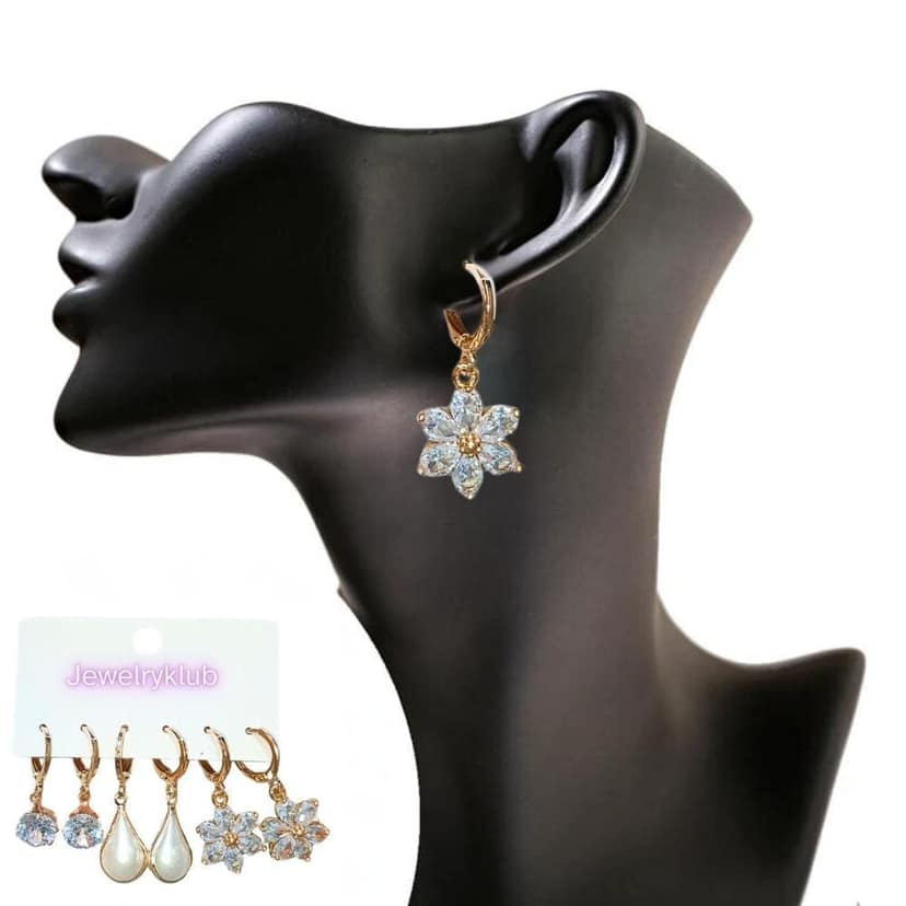 Jewelryklub Combo Of 3 Pairs Rose Gold Plated Zircon Studded AD Earrings For Girls Women Design 9 view 3