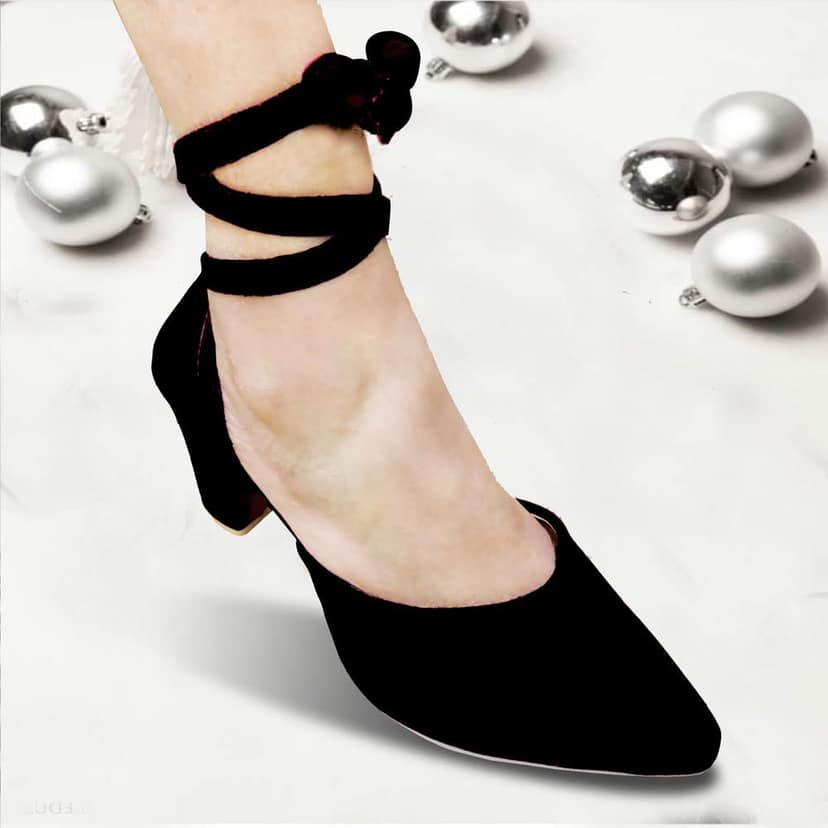 Black Suede Comfortable and Stylish Strappy Tie up Lacy High Heels | For Casual Wear, Party and Formal Wear Occasions 3 Inches Heel | For Women & Girls view 3