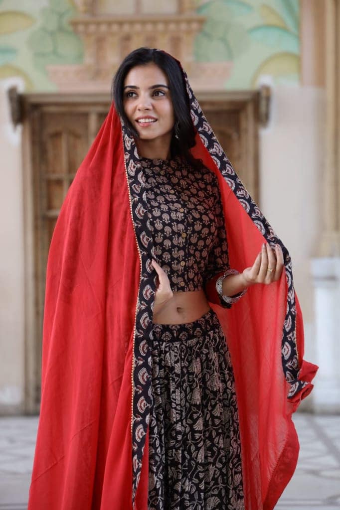 Cotton Lehanga Handblock Printed Mardi Gras Violet Color and Top With Mulmul Dupatta (Size 34-46)-4330 view 2