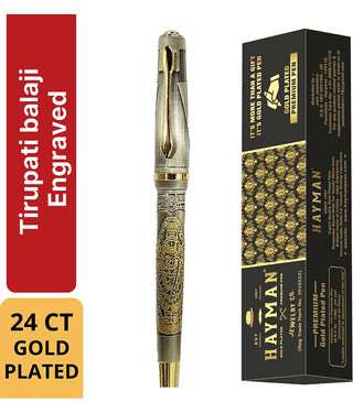 Hayman 24 CT Gold Plated Tirupati Balaji Engraved Roller Ball Pen with Gift Box (Pen-188)