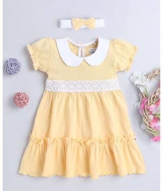 BUMZEE Pack of 1 Baby Girls Cotton Frock ( Yellow )