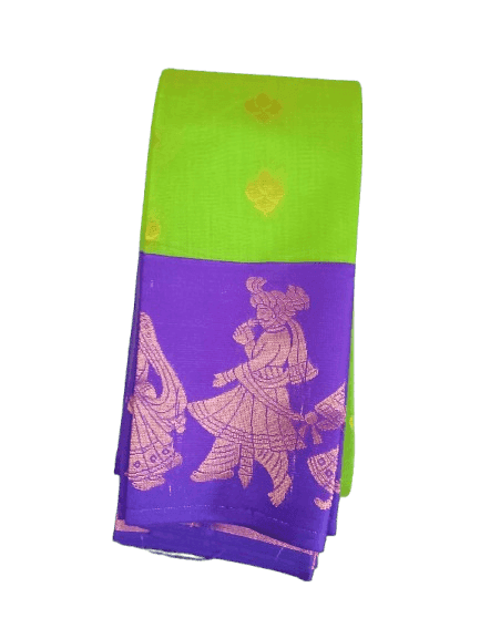 Green and Purple Silk Saree with Traditional Indian Motif