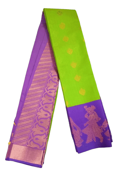 Green and Purple Silk Saree with Traditional Indian Motif view 2