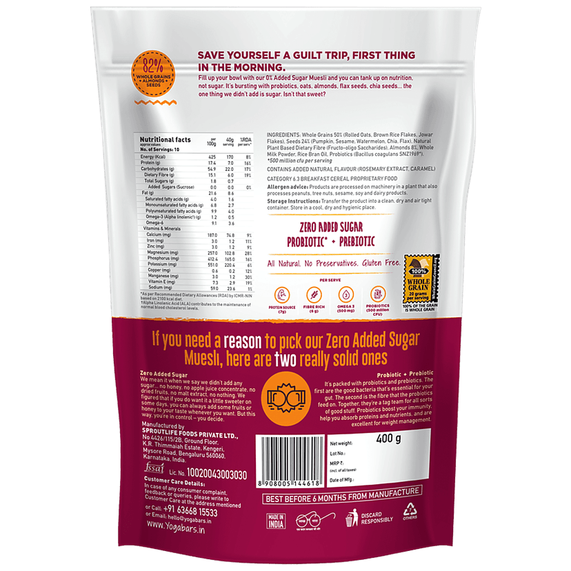 Yoga Bar Super Muesli - No Added Sugar, Rich In Protein & Fibre, No Preservatives, 400 g view 2
