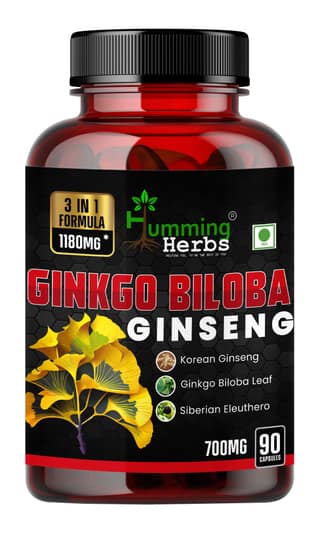 Humming Herbs Ginkgo Biloba Ginseng - Cognitive Function & Energy Support Herbal Supplement | Ginkgo Biloba Leaf, Siberian & Korean Eleuthero Root Extract Ginseng, 90 Capsules