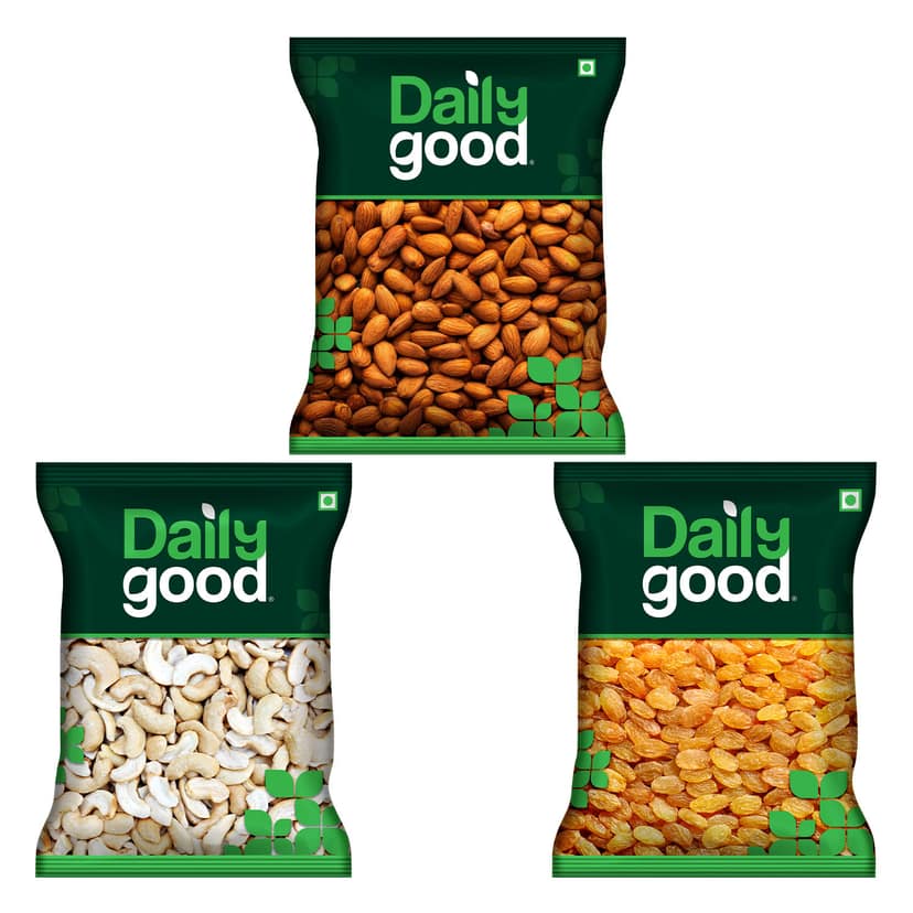 Daily Good Cashew / Kaju Split(100gms), Daily Good Raisin Golden (Kismish)(200gms) & Daily Good Almond / Badam (California)(100gms) Combo