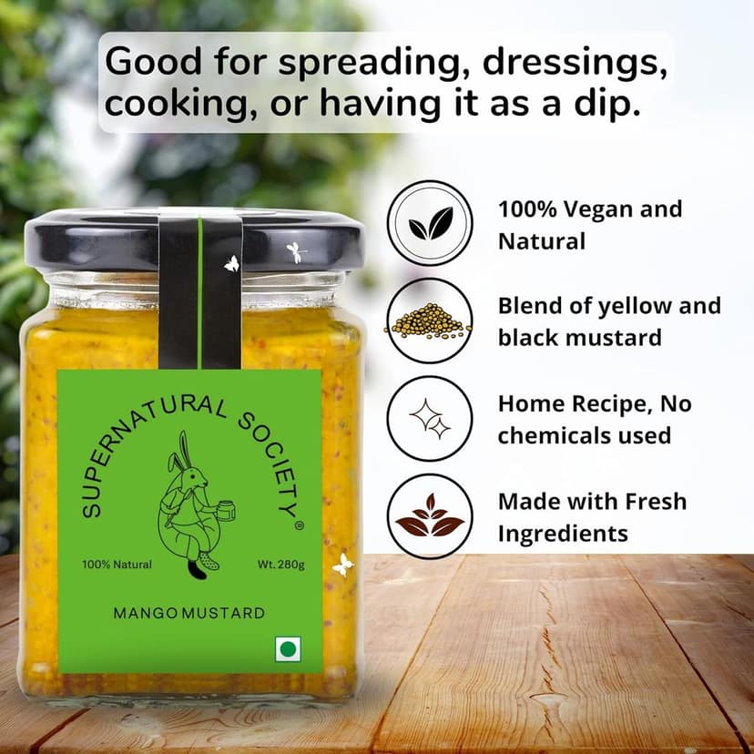 Supernatural Society - Mango Mustard Sauces Chutney 280G | Mango Jelly Lemon Juice and Green Chilli, Spicy Indian Paste and Glass Pack view 2