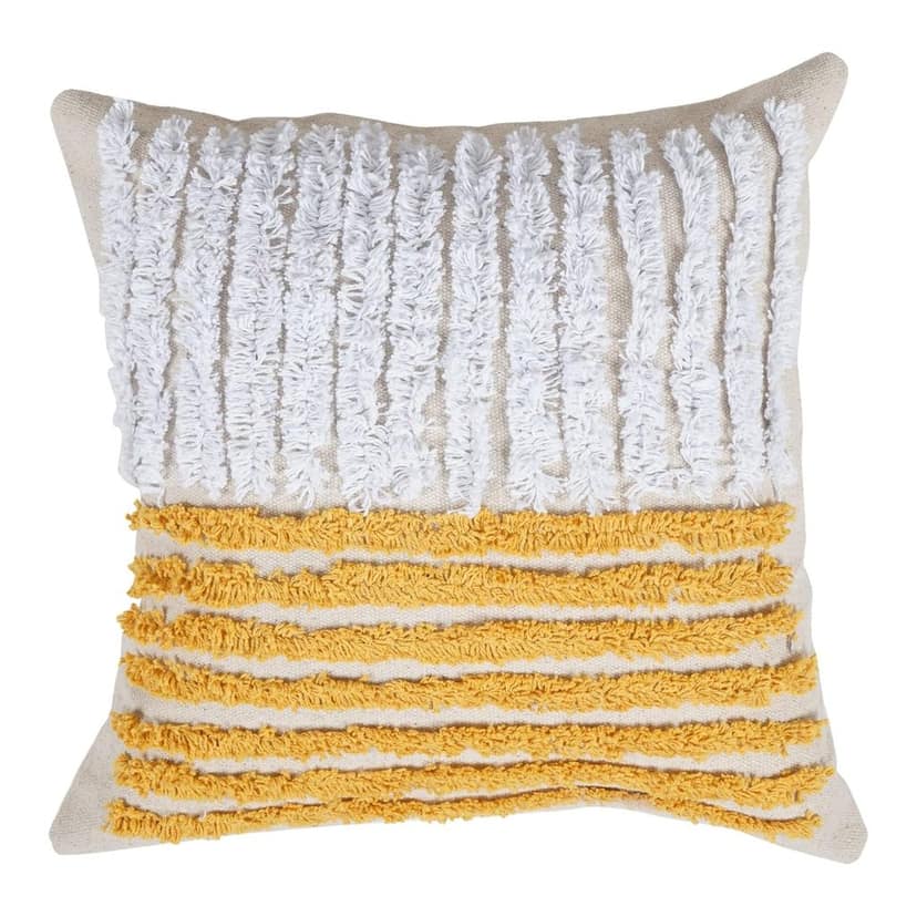Lalawat-Export Cushion Cover Yellow White Cotton Throw Pillows Boho Handmade Knit case Sofa Decor Fringes (Square, 16x16 Inches) LLE_16
