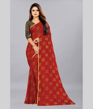 Rhey Chiffon Printed Saree With Unstitched Blouse Piece ( Grey )
