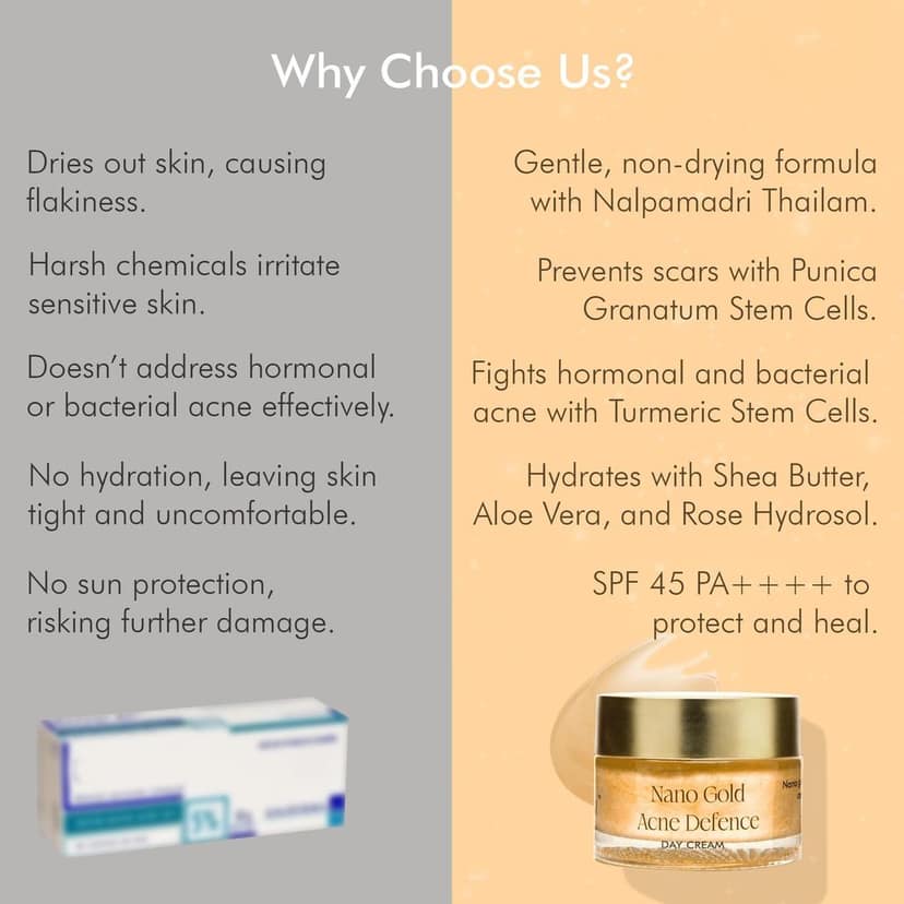 Vedicderm Nano Gold Acne Defence Cream With Curcumin Extract & Rose Hydrosol I Anti-Acne, Anti-Inflammatory Face Cream for Clear & Healthy Skin I 50g view 5