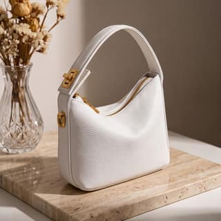 Women’s White Hobo Handbag | Stylish Handheld & Shoulder Bag (White Pebble)