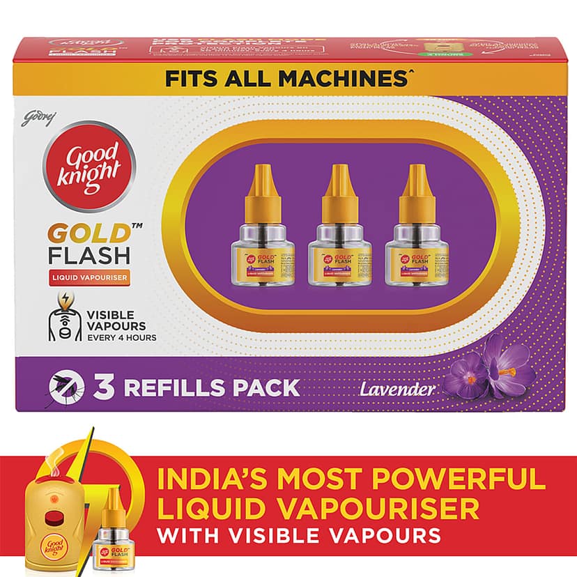 Good Knight Gold Flash Liquid Vaporiser, Mosquito Repellent Refill - Lavender Fragrance, 45 Ml Each (Pack Of 3) view 2