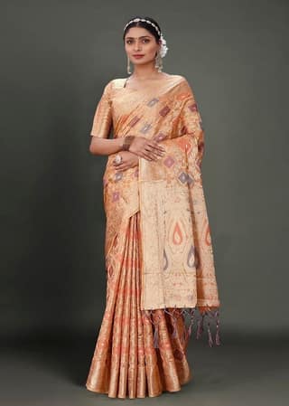 Woven Organza Saree in Peach