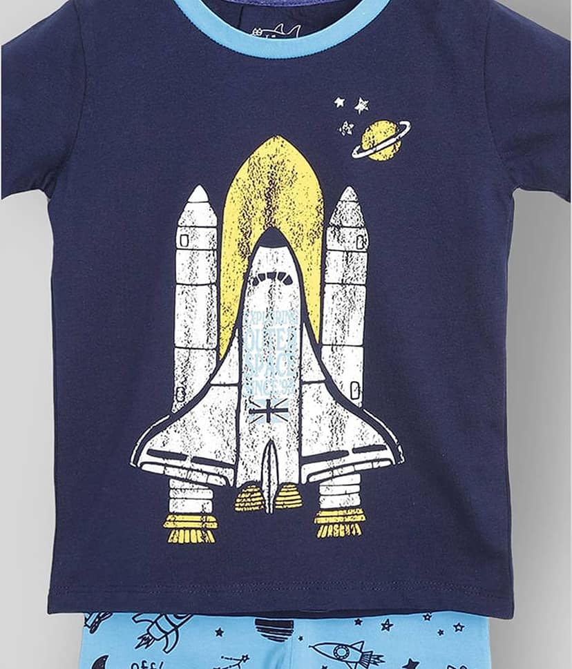 Lazy Shark Pack of 1 Boys Cotton Blend T-Shirt & Shorts Set ( Navy ) view 2