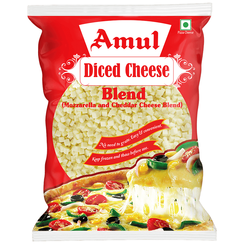 Amul Pizza Cheese Diced - Mozzarella & Cheddar Blend, 200 G Pouch view 2
