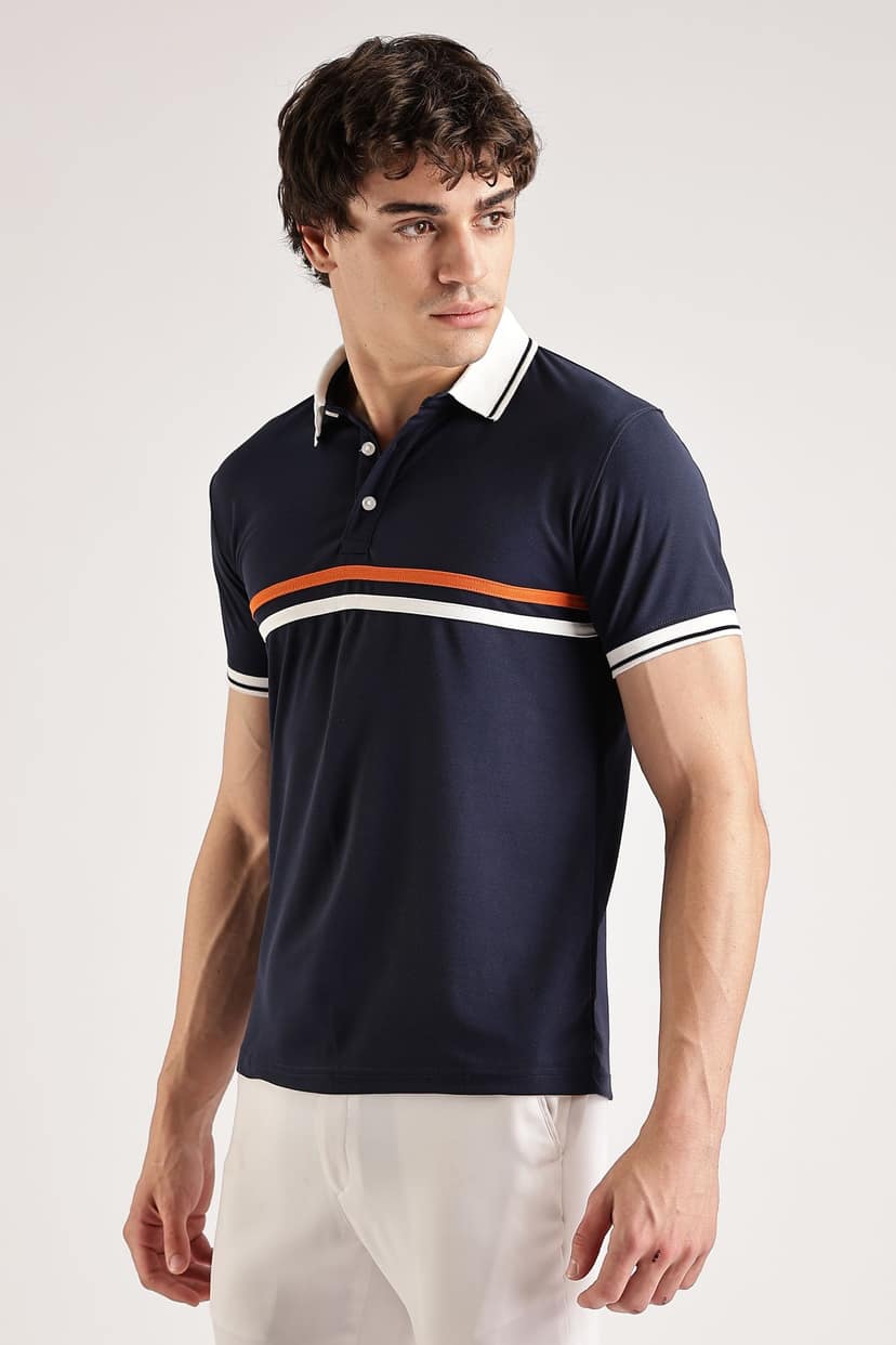 Polyester Navy Striped Polo view 6