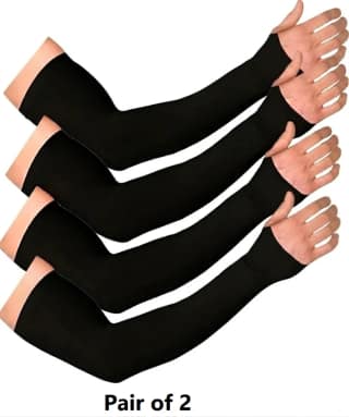 Premium Black Compression Arm Sleeves Anti Tan Sweat Absorbent Pack of 2 Pairs