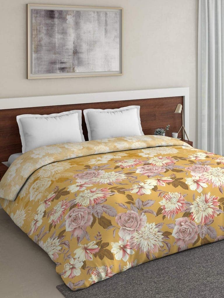 DDECOR - Vista Collection 100% Cotton Floral Pattern 144TC Double Duvet Cover|229 CM X 274 CM| - Yellow