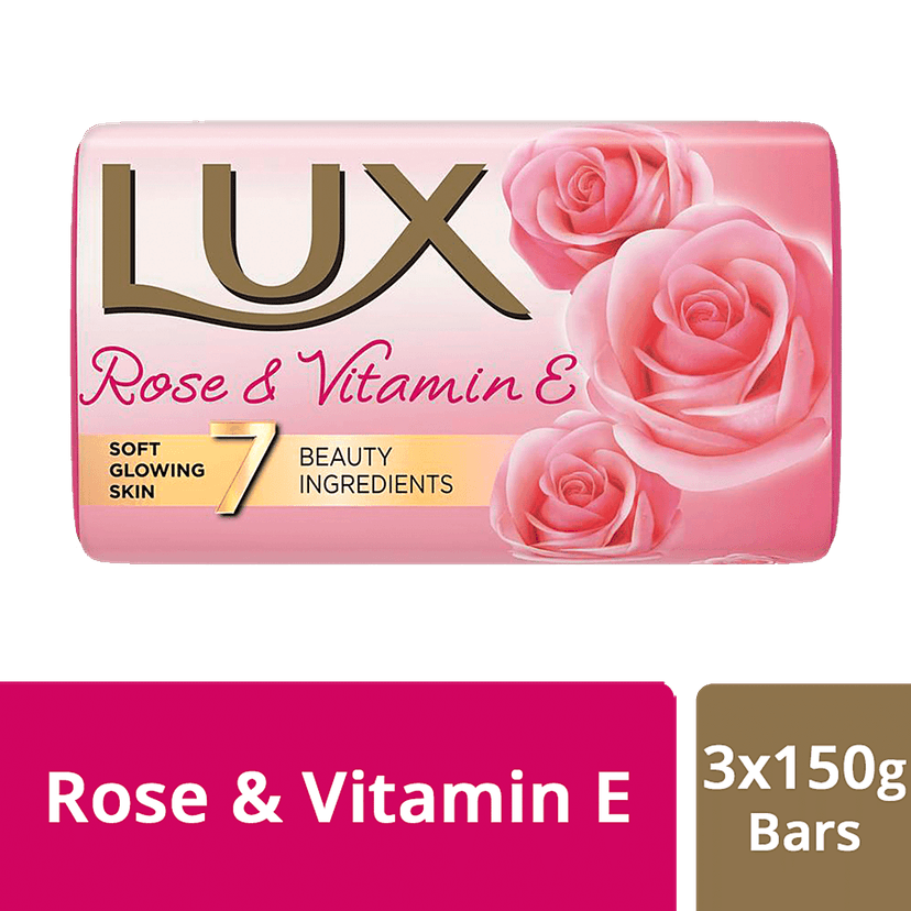 Lux Rose & Vitamin E Soap Bar, For Soft Glowing Skin With 7 Beauty Ingredients, 150 G (Pack Of 3)
