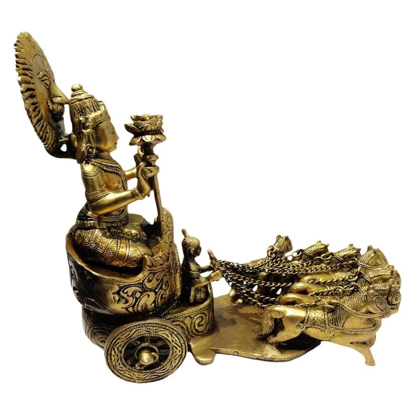 Brass Showpiece Arjun Rath Statue | Handcrafted Mahabharata Arjun Rath Idol for Home, Temple & Decor, Height : 11 Inch (BSMAS191) view 3
