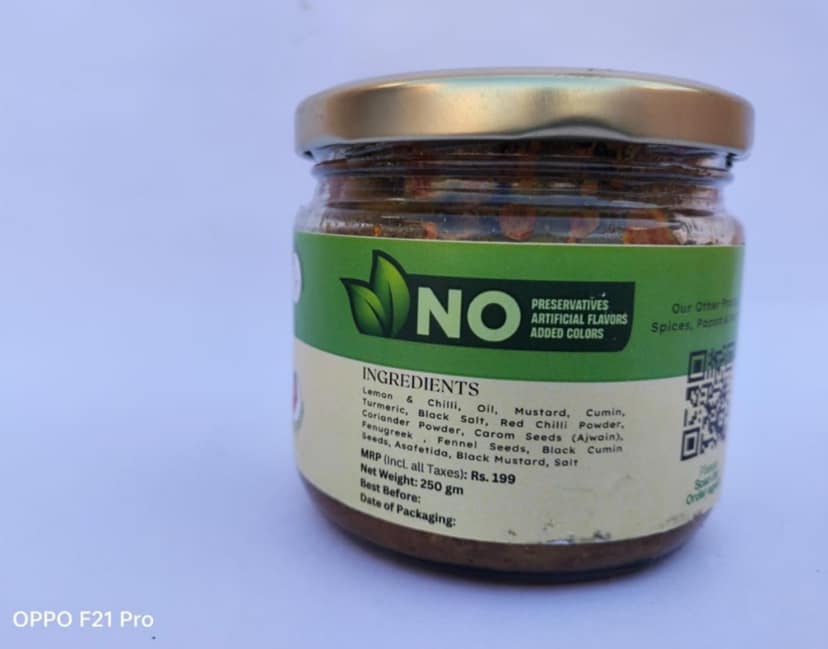 Lemon Green chilli pickle 250 Gms view 3