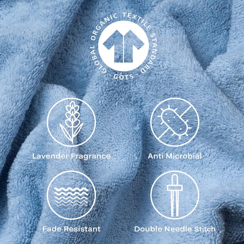 Feather & Spun Organic Cotton Face Towel | Lavender Fragrance | GOTS Certified | Anti Microbial | Fade Resistant | Double Needle Stitch | 550 GSM | 33 cms x 33 cms (Pack of 4) view 5
