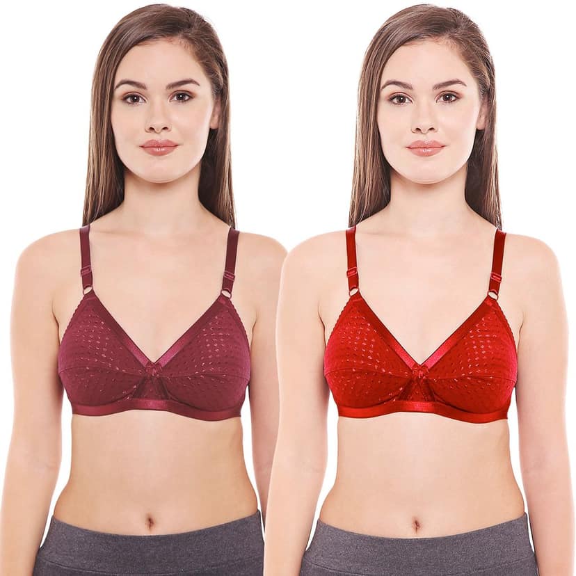 Bodycare Women Cotton Spandex Full Coverage Non Padded Regular Bra Pack - 2 E1528MHRED