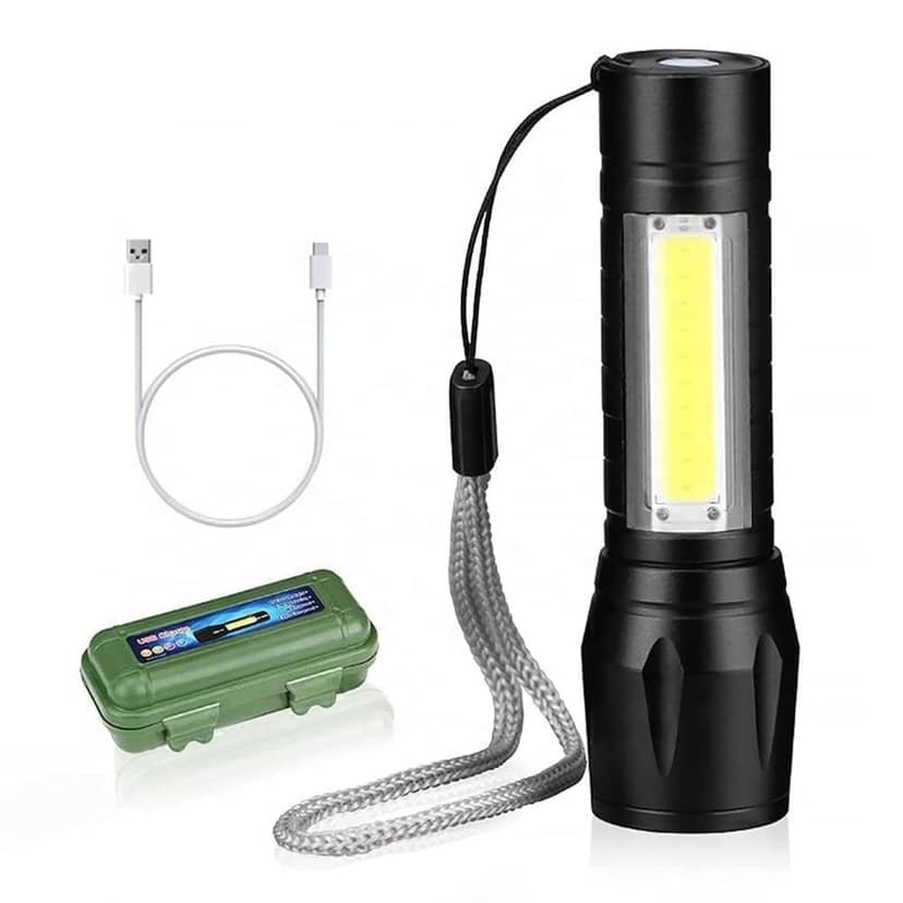 Rechargeable LED Flashlight Torch Metal Mini COB Side Light view 2