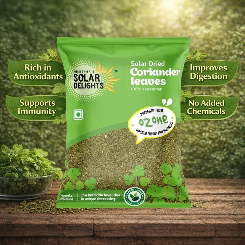 DR. RENGA'S SOLAR DELIGHTS Dried Coriander Leaves | Dry Dhania Leaves | Dehydrated Green Coriander | Natural Herbs | 100g view 4