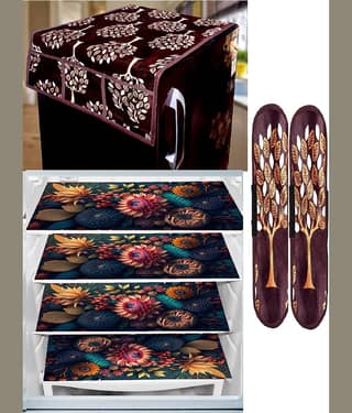 Revexo PVC Floral Printed Fridge Mat & Cover ( 40 30 ) Pack of 7 - Multicolor