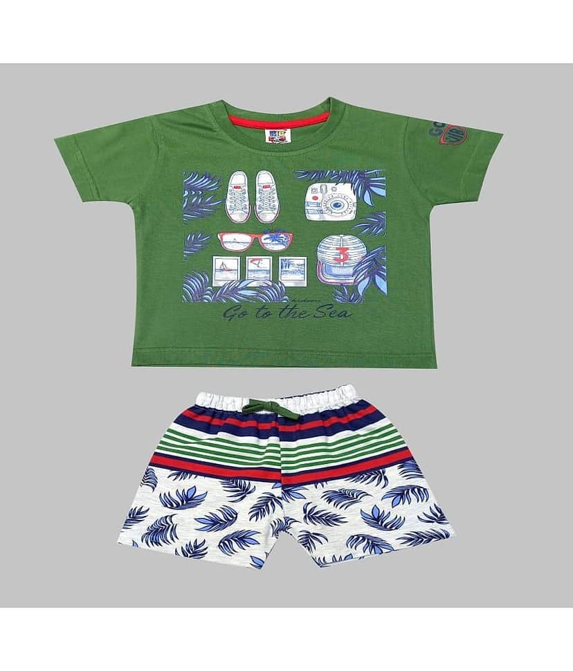 Kideon Pack of 1 Boys Cotton T-Shirt & Shorts Set ( Red )