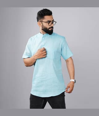 QuaClo - Sky Blue Cotton Men's Regular Kurta ( Pack of 1 )