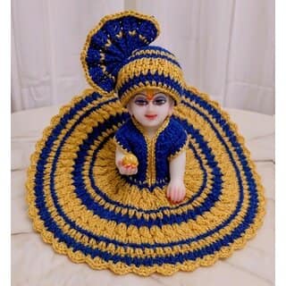 Crochet Laddu Gopal Dress with Pagdi | Cream Teal Blue Woolen Poshak