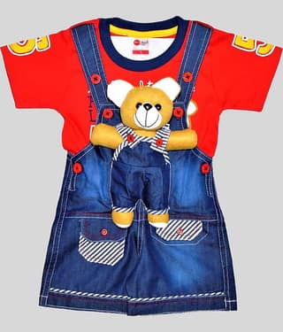 Wise Guys Pack of 1 Baby Boys Denim Dungaree Sets ( Red & Blue )