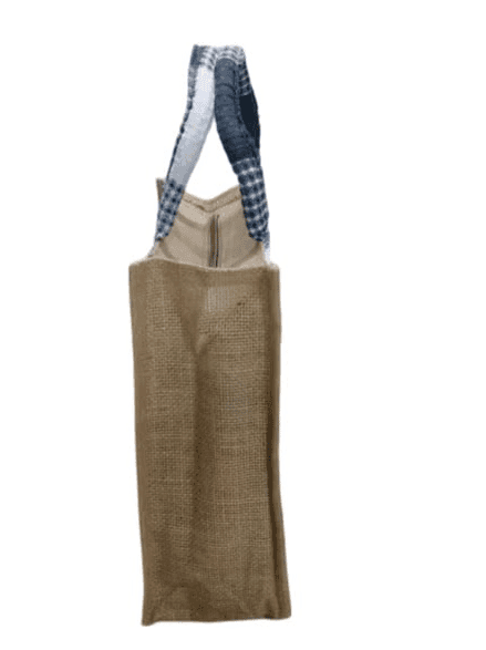 Stylish Dual-Tone Checked Jute Tote Bag view 2