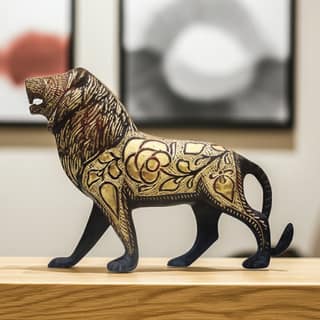 Premium Brass Lion Home Decorative Showpiece Statue � Handcrafted Finish, Height : 6 Inch (ANMAS179 B)