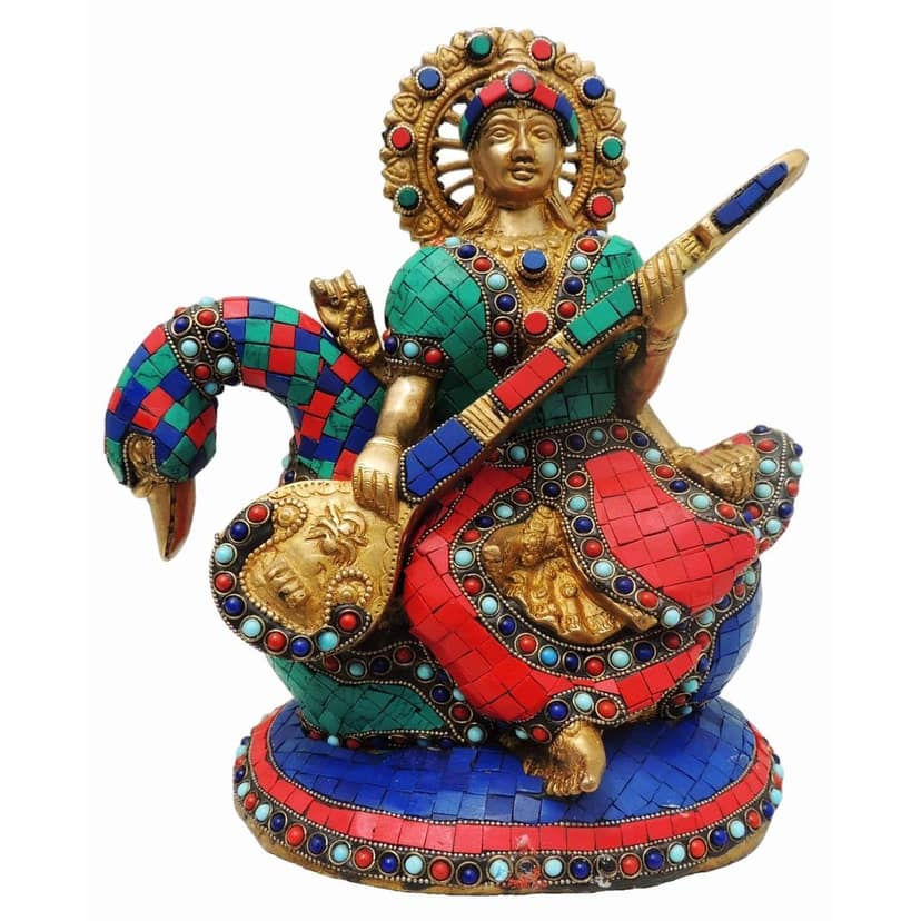 Brass Saraswati Statue - Handcrafted Home Decor Idol, Height : 12 Inch (BSMAS522) view 3