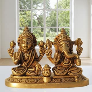 Brass Laxmi Ganesh God Idol | Traditional Hindu Religious Murti, Height : 3.5 Inch (BSMAS1615 C)