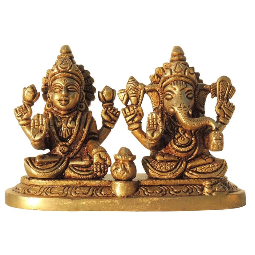 Brass Laxmi Ganesh God Idol | Traditional Hindu Religious Murti, Height : 3.5 Inch (BSMAS1615 C) view 2