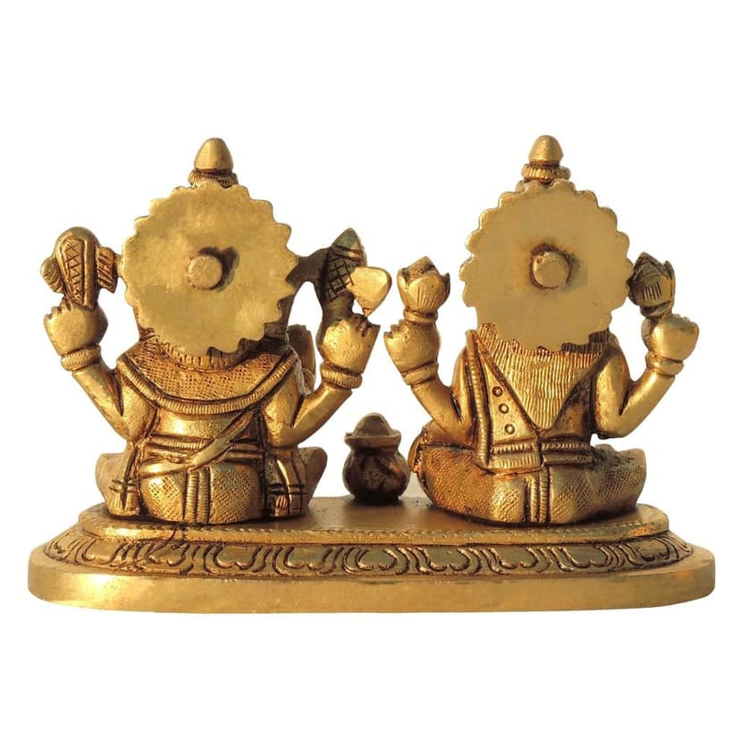 Brass Laxmi Ganesh God Idol | Traditional Hindu Religious Murti, Height : 3.5 Inch (BSMAS1615 C) view 3